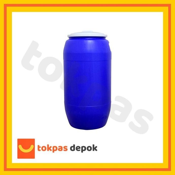 Tong Air + Tutup 90 Liter / Gentong Besar / Drum Tempat Sampah Plastik Green Leaf 0509 Putih Biru Dr
