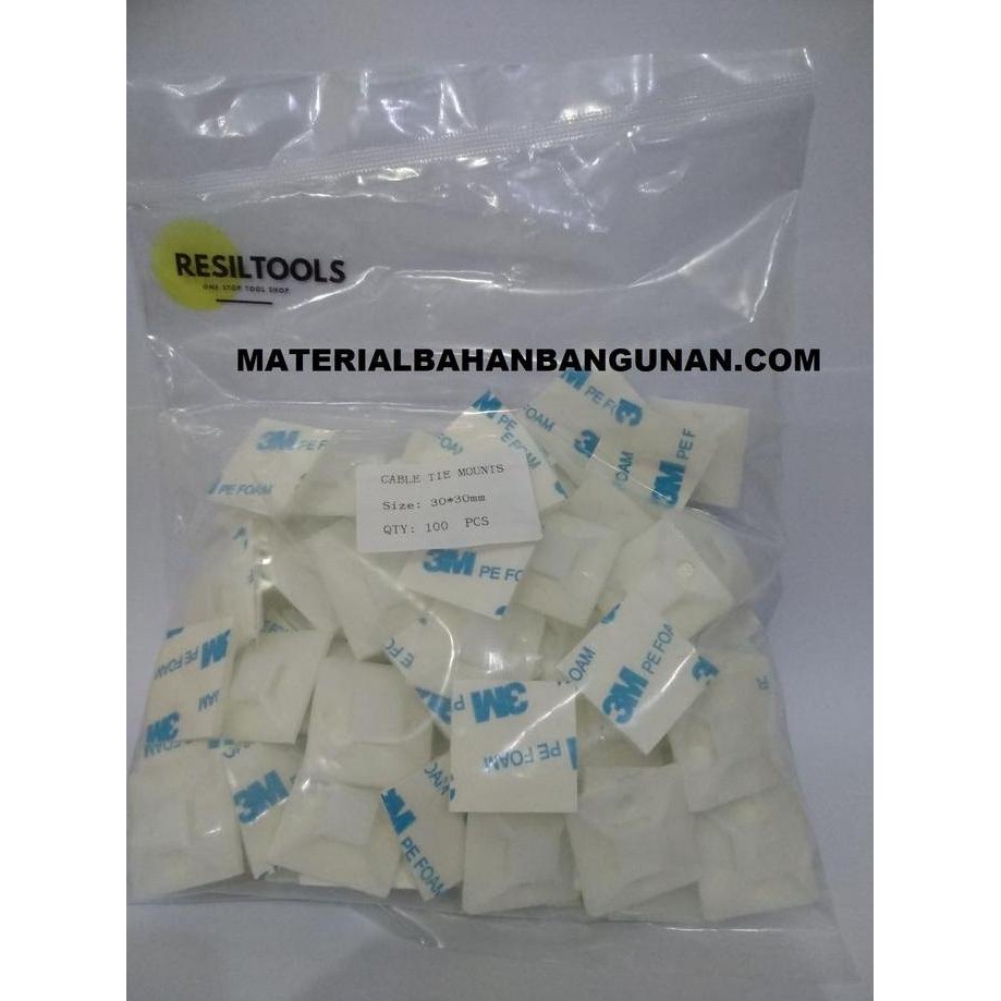 

NEW Kabel Ties Mount 3 x 3 cm Pengait Pengikat Cable tis Tembok 100 pcs