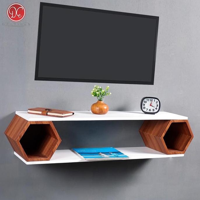 Furniture Meja Tv Gantung Hexagonal Modern Minimalis / Rak Tv Tempel Dinding 80X20 Cm Allshop