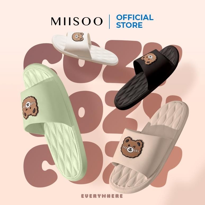 [Kecil Miisoo Sandal Beruang Sandal Slop Wanita Karet Motif Beruang Sandal Slip Karet Sandal Rumah-L