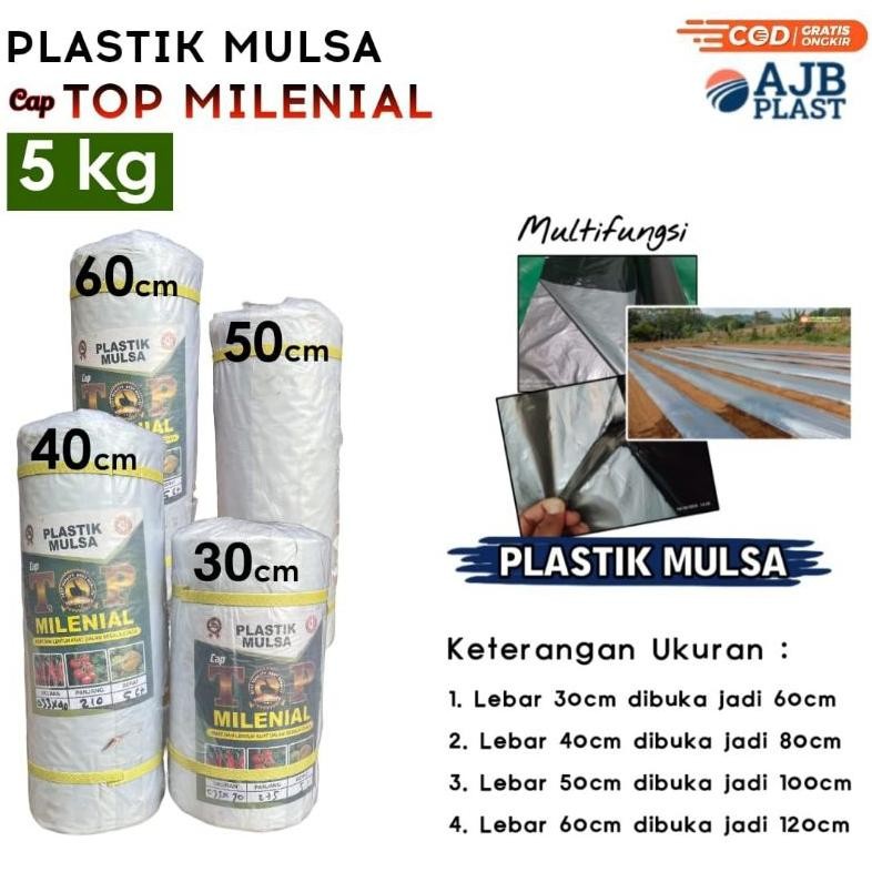 Plastik Mulsa Plastik pertanian Hitam perak CAP TOP 1 roll Berat 5kg 60cm 80cm 100cm 120cm
