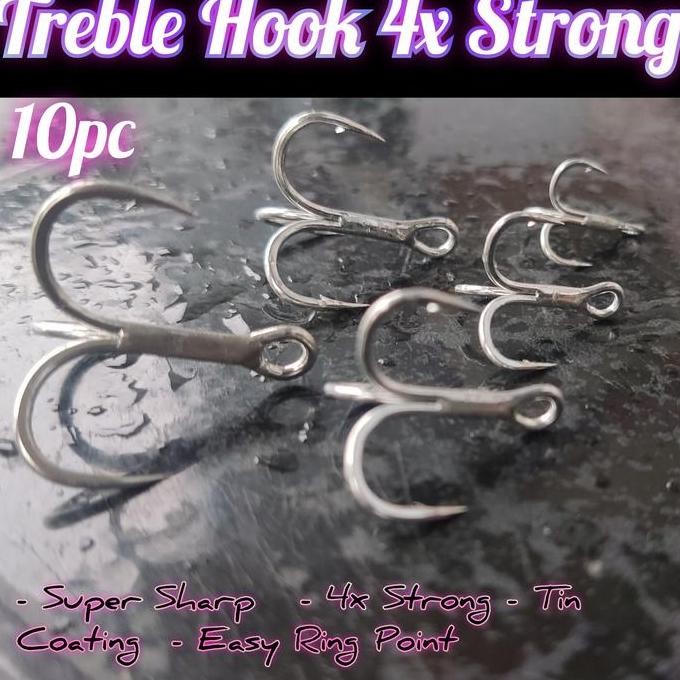 10pc Treble Hook BKB 4x Strong Tin Coating Murmer