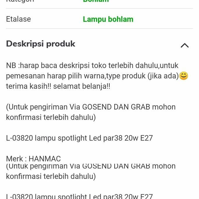 H-03820 Lampu Spotlight Sorot Led Par38 Cob 20W E27 Focus Hanmac