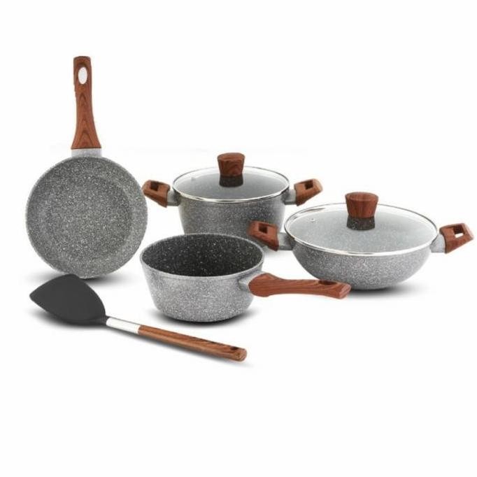 Cyprus Pi-0903 Paket Marble Cookware / Grey Marble Complete Set