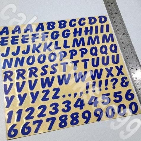 Ready  Sticker Cutting MOTOR Alphabet Abjad BIRU Font Miring Huruf Besar NEW