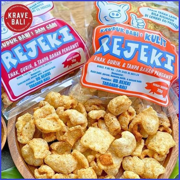 

KRAVE BALI KERUPUK KULIT BABI REJEKI 70 GRAM KRUPUK BABI ASLI - MAKANAN KHAS BALI ASLI