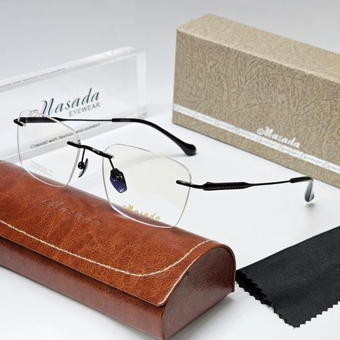 frame kacamata rimless bor original pure titanium masada 91109