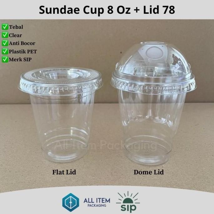 (Allthebest) Sundae Cup 8 Oz / Ice Cream Cup + Lid @50 Pcs PET SIP 78