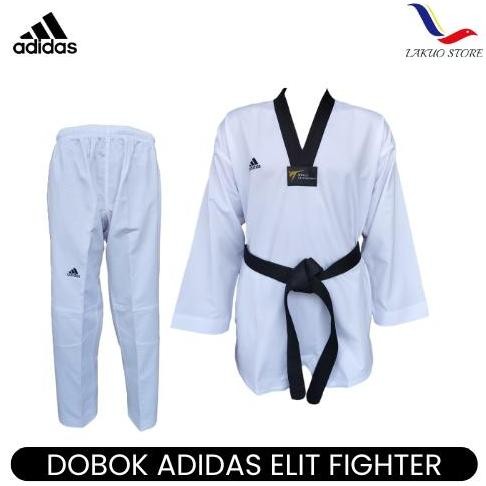 TERBARU DOBOK ADIDAS ELITE FIGHTER / UNIFORM TAEKWONDO / ADIDAS KERAH HITAM BISA GOSEND