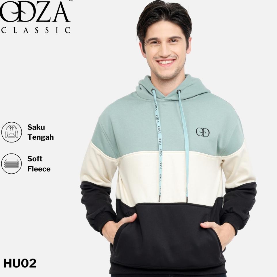 Odza Jaket Sweater Pria Wanita Luaran Hoodie Soft Fleece Tebal 3 Warna Hijau Sage Tricolor