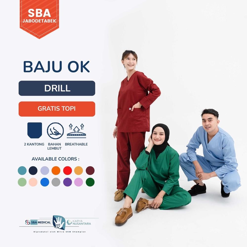 [ Clearance Sale ] Sba Medical Baju Ok Drill Lengan Panjang Dokter Perawat | Scrub Medis Rumah Sakit