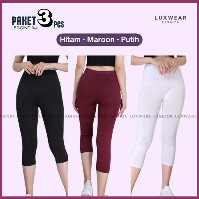 Df318>> Paket 3 Pcs Legging 3/4 Spandek Licin Polos Celana Pendek Wanita Dewasa Standar Lembut Nyama