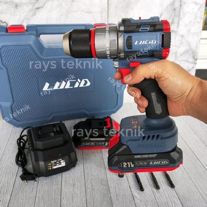 Lucid Lx-60 Cordless Drill Mesin Bor Baterai 13Mm 21Volt 2.0Ah 2 Baterai Brushless Lucid Lx60 Cordle