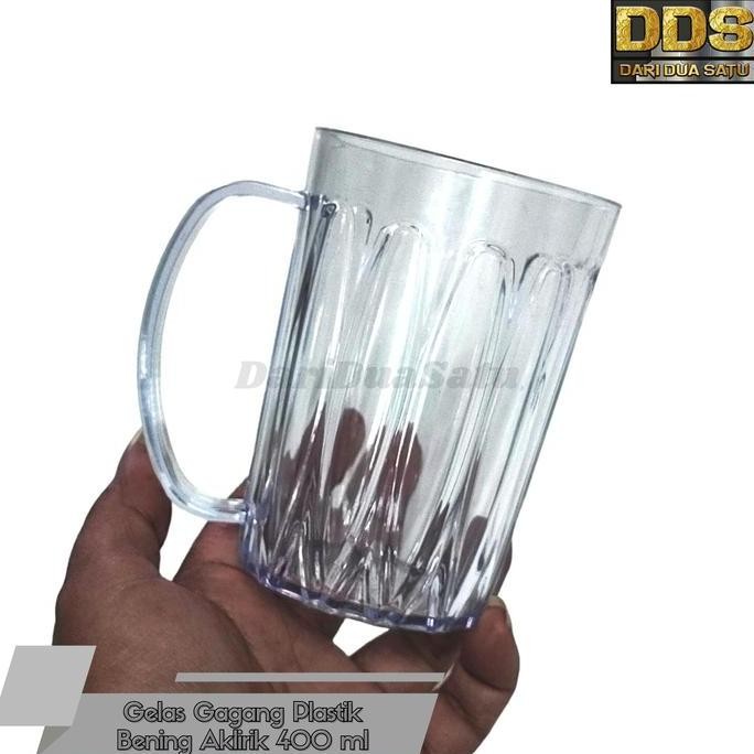 Gelas Gagang Plastik Bening Gelas Mug Aklirik 400 ML