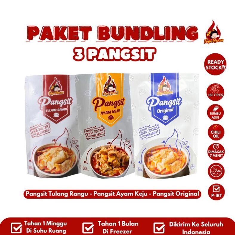 

READY STOK Paket Bundling Tiga Pangsit NYAI MERCON (ayam original, ayam keju, pangsit tulang rangu) Siap kirim