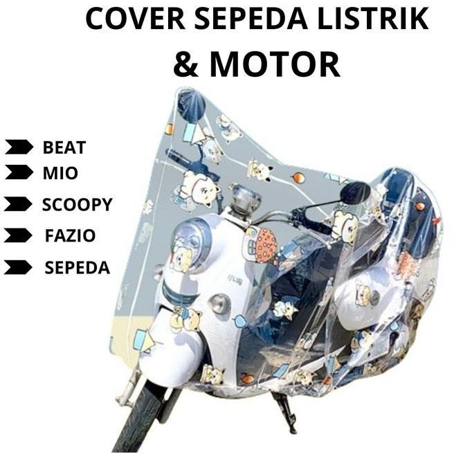 ''Terlaris" Sarung Penutup Cover  & Sepeda Listrik Transparan - Vario Beat Mio Motif Karakter Dino B