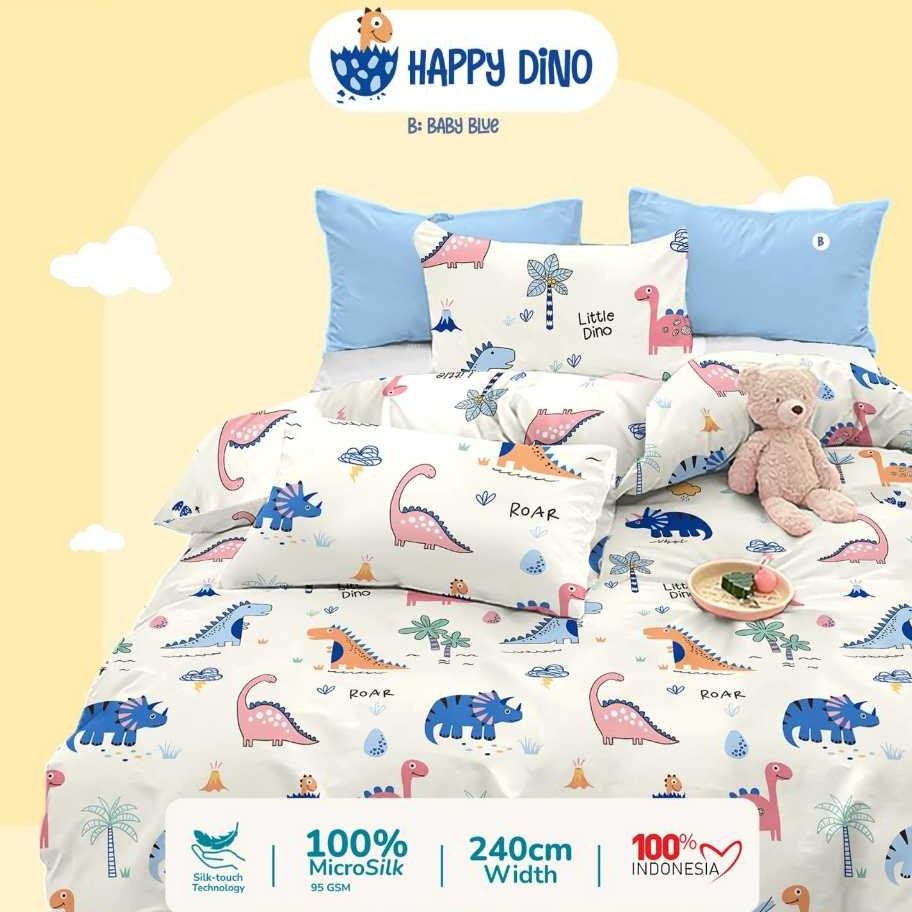 Sprei Mikro Silk Star Motif Dinosaurus Happy Dino U Putih Dino Doodles Hijau Krem