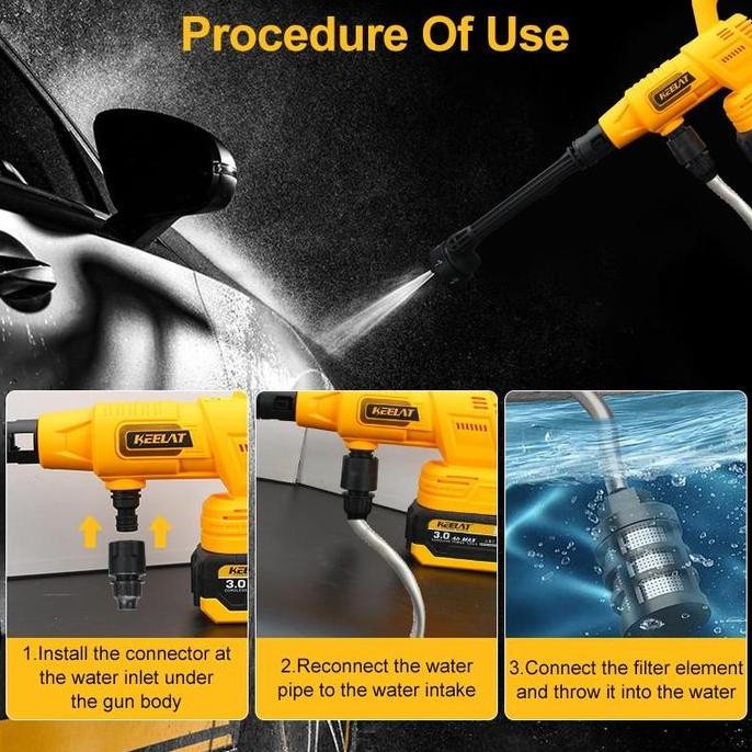 KEELAT KPW009 Alat Cuci Mobil Tekanan Tinggi Portabel Listrik tanpa kabel Jet Cleaner Pembersihan la