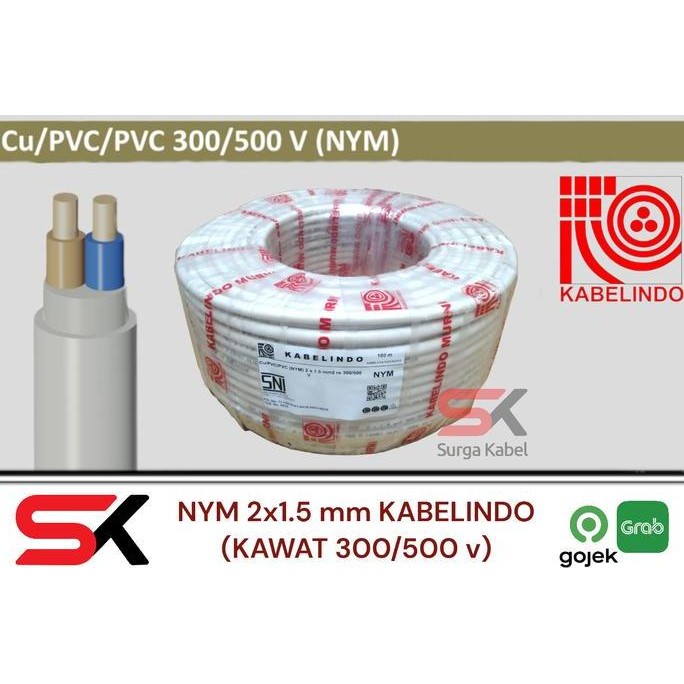 Promo NYM 2x1.5mm KABELINDO/ NYM 2 x 1.5mm/ KABEL KAWAT 2x1,5mm/ 2 x 1,5mm COD