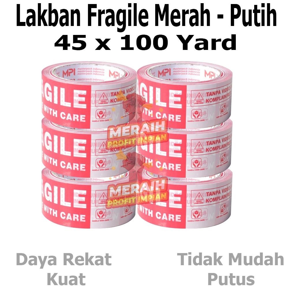 

1 slop Lakban Fragile Merah Putih 45 mm x 100 yard Handle With Care Jangan Di Banting