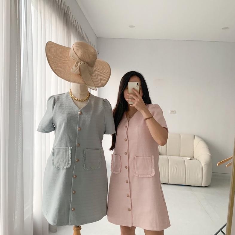 Promo [ Littlebigcloth ] Jiwon Tweed Dress / Tweed Dress Wanita Tweed Dress Bigsize