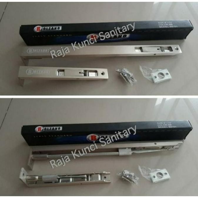 Grendel Tanam Alumunium Tebal 6"+12" Satin Nikel/Flush Bolt/Slot Tanam/Grendel Tan Pintu Kayu