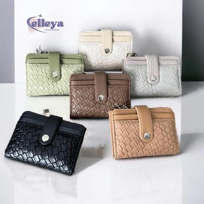 DY140 - NEW Dompet Wanita Lipat Motif Anyam Felian Mini - Dompet Kartu & Koin Kulit