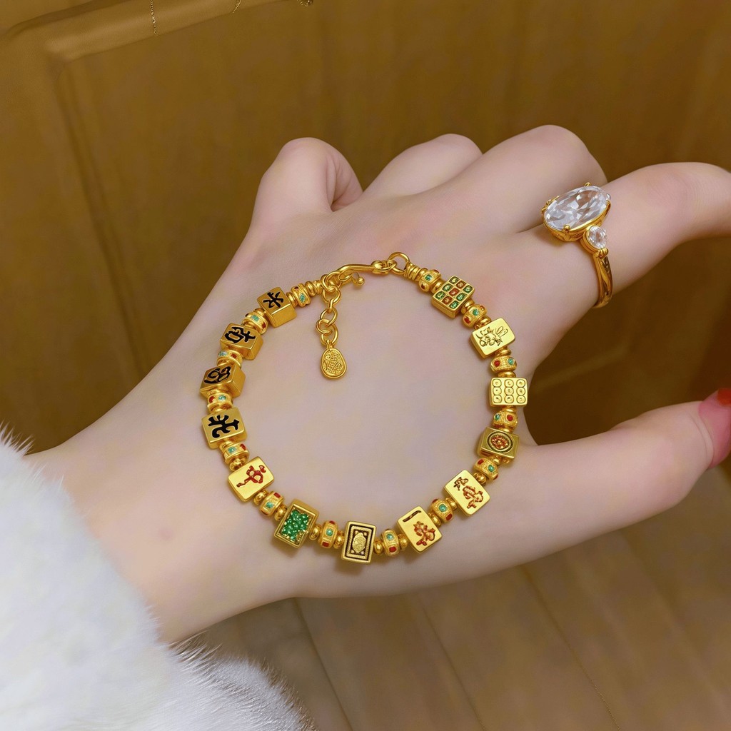 Gold Color Thirteen Mahjong Bracelet for Women, Light Luxury, Niche, High-End Fashion Trend, Versati