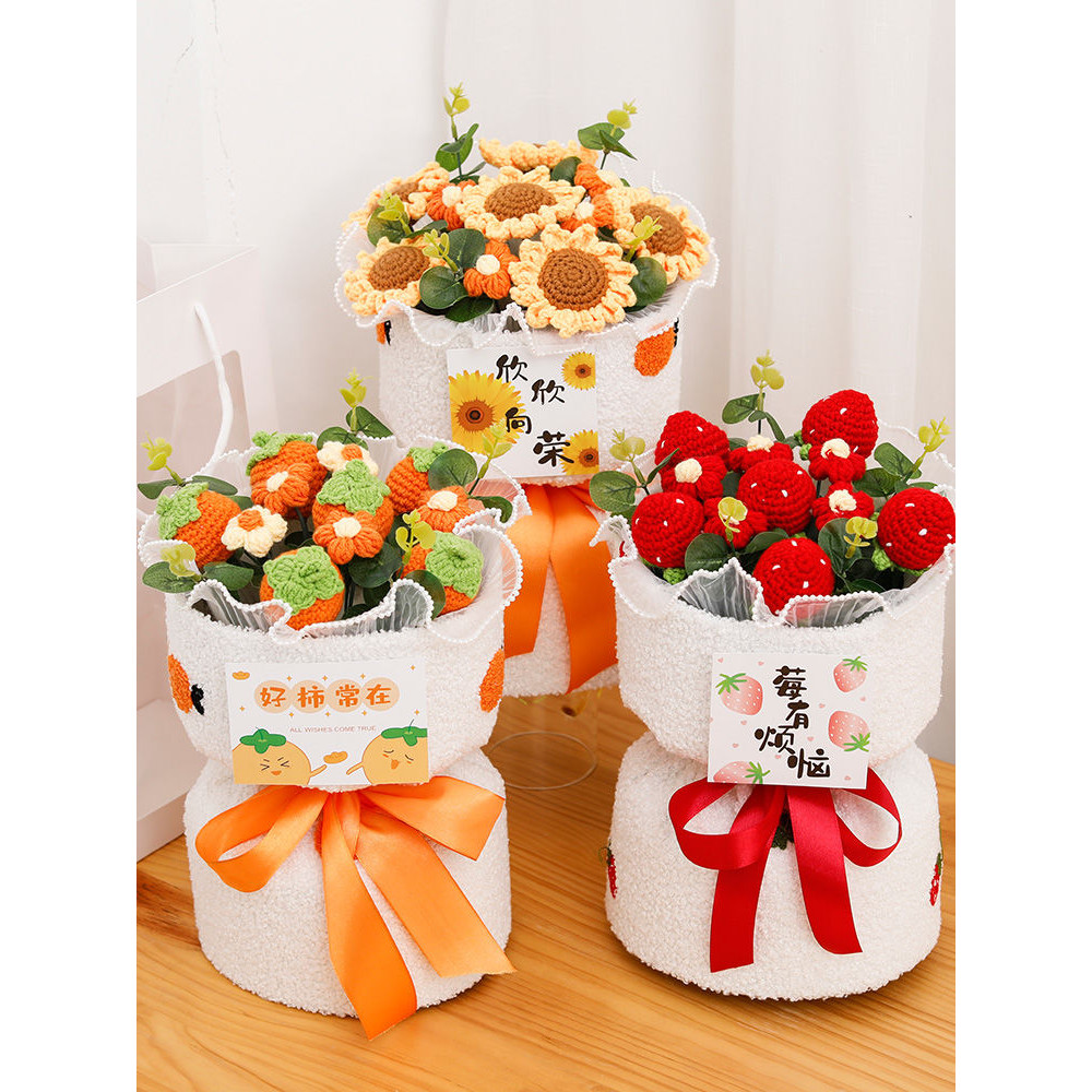 Buket Rajut Benang Buatan Tangan Hadiah Ulang Tahun untuk Pacar, Hadiah Kreatif Hari Valentine dan M