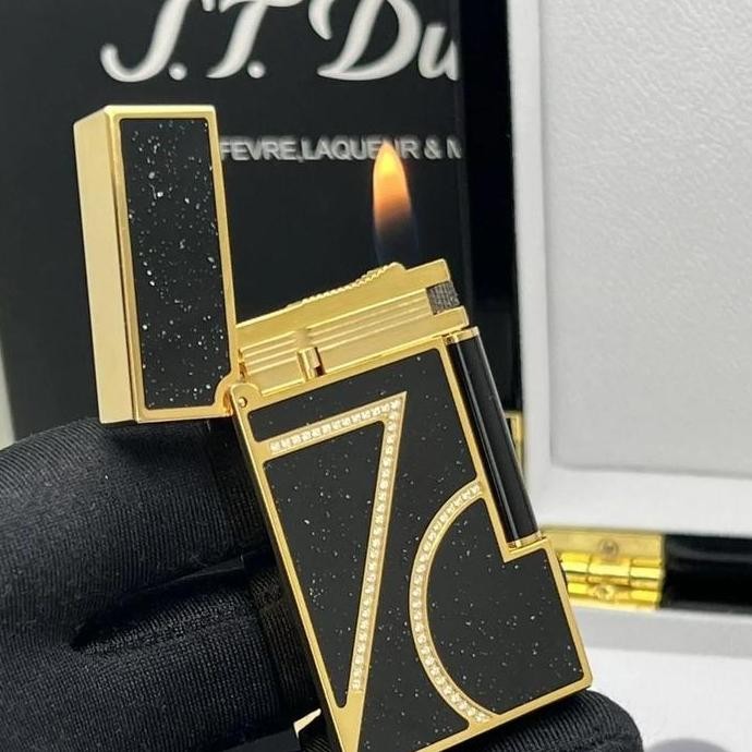 Mv006 S.T. Dupont 70Th Anniversary Lighter With Diamond Accents And Sleek Black Finish Collection Ku