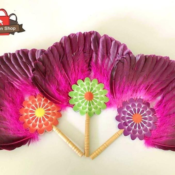 Kipas Menari Bulu Angsa Merah Dancing Feather Fan Kupas Bulu Murah