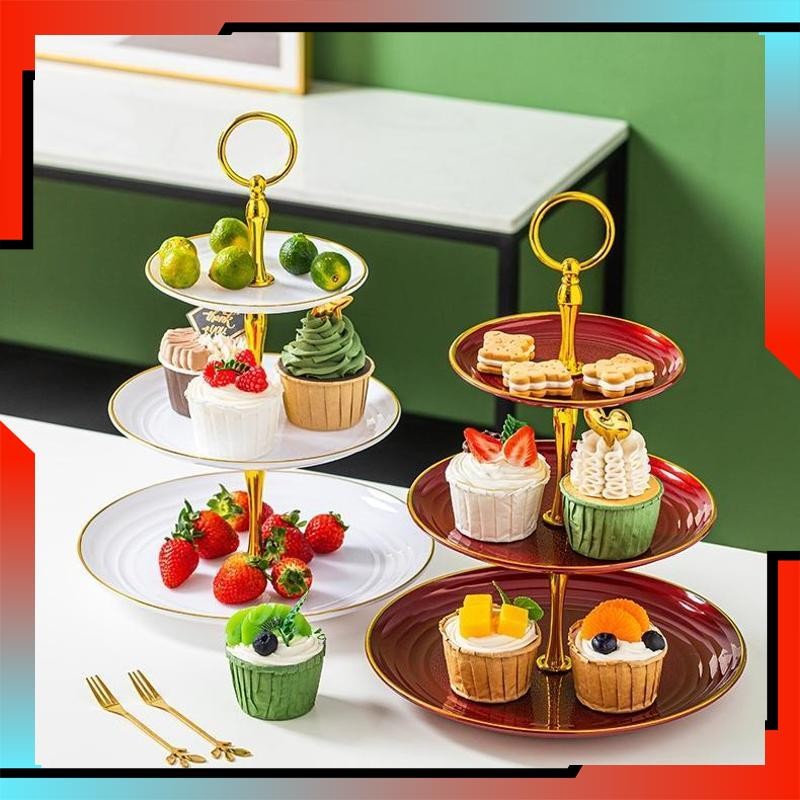 Cuci Gudang Rak Kue Susun 3 Tingkat Susun Piring Kue Piring Permen Stand Kue Tepi Emas EFS-28