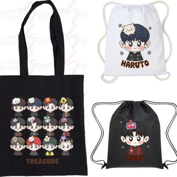 DE176 >> Totebag Treasure Truz Chibi Lucu Kpop Korea Tas Serut Kanvas Wanita Aesthetic Cewek