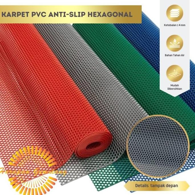 Keset Karpet Karet PVC Anti Slip Kamar Mandi Wudhu Hexagon Meteran