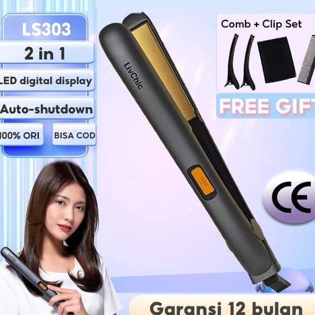 Livchic 2In1 Catok Rambut Untuk Meluruskan Dan Keriting Ls303 Merah Catokan Sisir