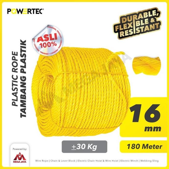 

POWERTEC Tali Tambang Plastik 16mm x 180m Plastic Rope - Kuning