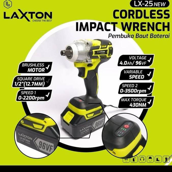 Laxton LX25 mesin pembuka baut ban impact wrench cordless baterai heavy duty mesin bor