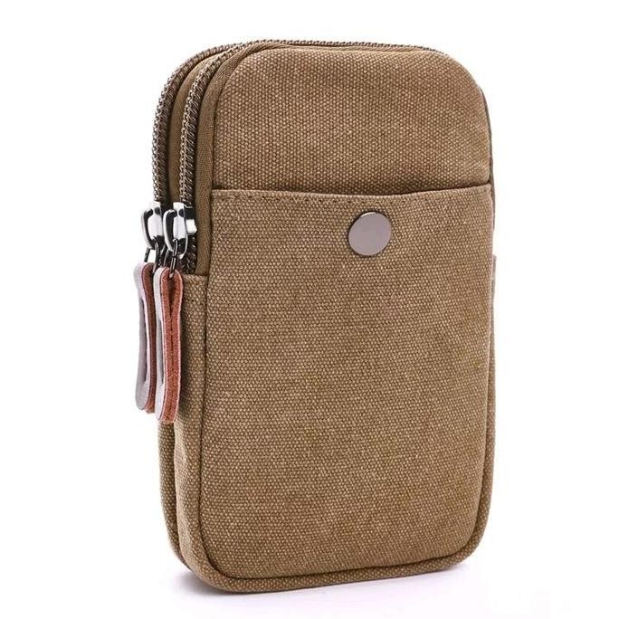 Dompet Pria Terbaru Kanvas Mini Pouch Cokelat Dompet Hp Unik Pria Mini Case Android Terbaru