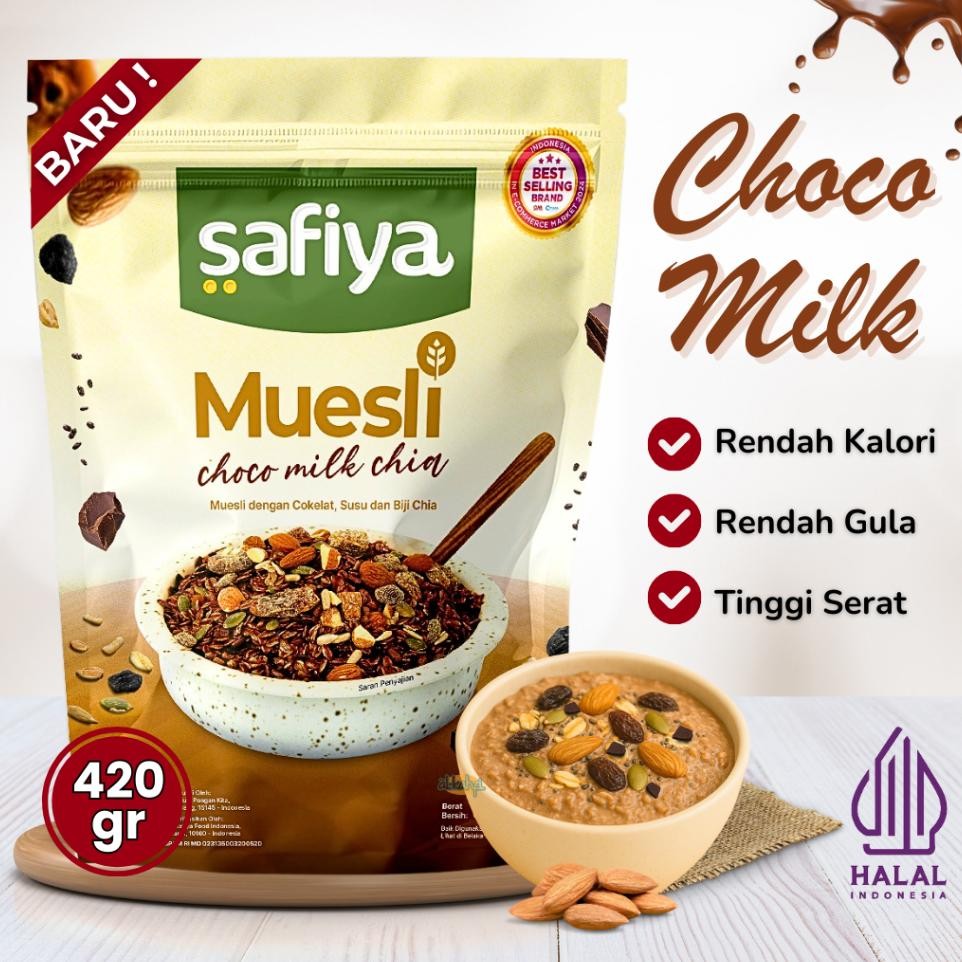 

Muesli Choco Milk Chia 420 Gr Safiya Oatmeal Dried Fruit Almond Sereal Sarapan Sehat