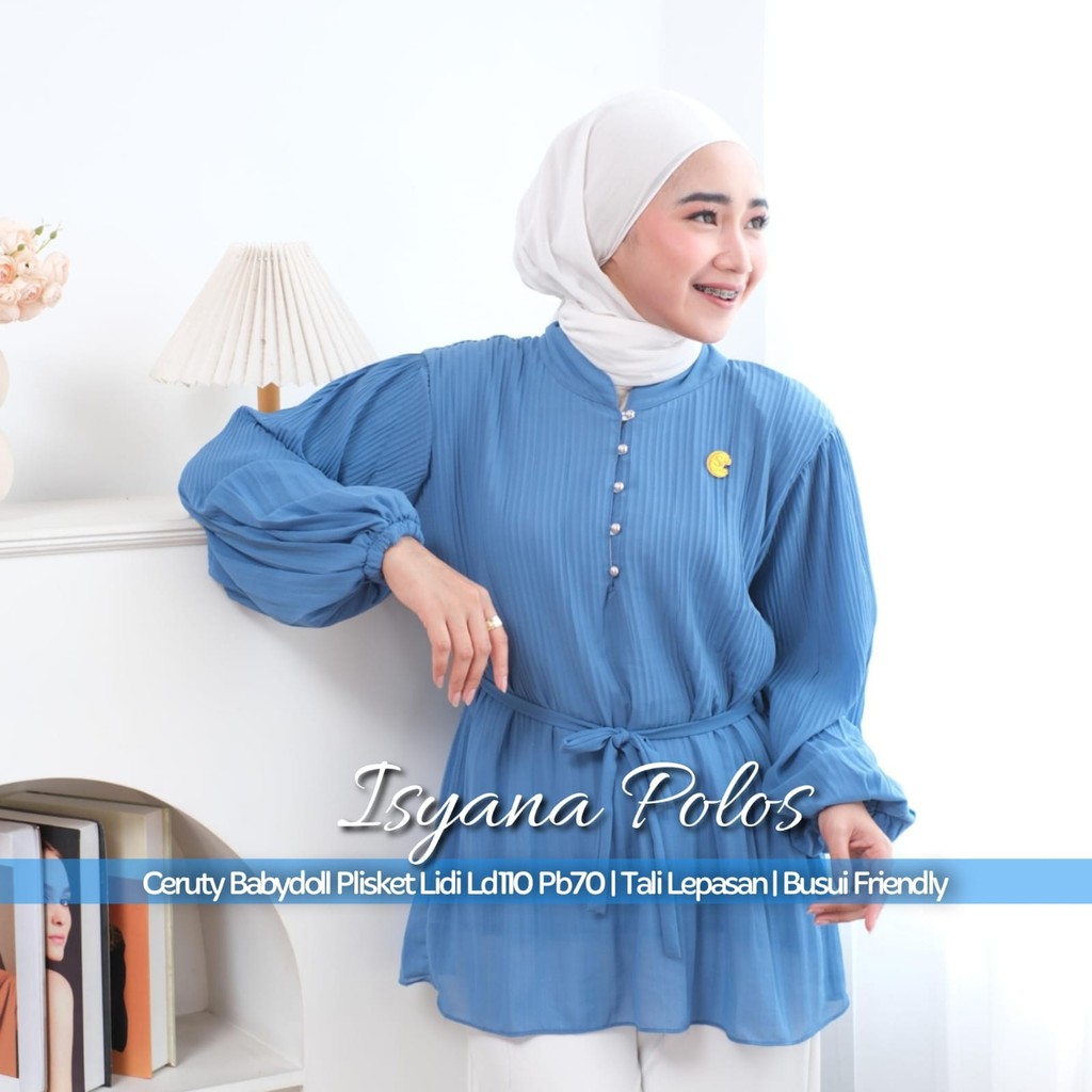 ISYANA POLOS Blouse Wanita Muslim | Atasan Kemeja Tunik Korean Style bahan Ceruty Kekinian Terbaru