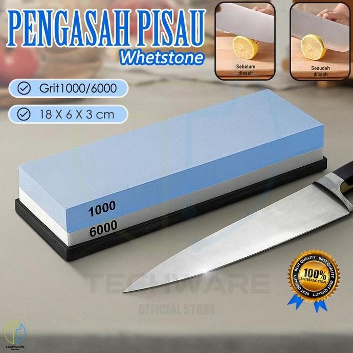 TECHWARE Batu Pengasah Pisau Whetstone Knife Sharpener 1000 6000/ Alat Asah Pisau Pertajam 2 Sisi Pe