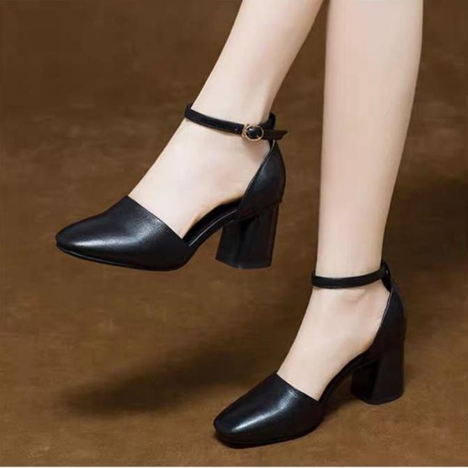 DF320>> Falisha Heels Kerja Wanita /Hak 5 cm hitam putih