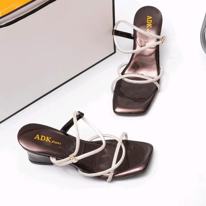 DF109 >> Sepatu Hak Tinggi Elma Premium 5 Cm Wanita Super Lentur Bling Bling - Sintetis Premium Geli