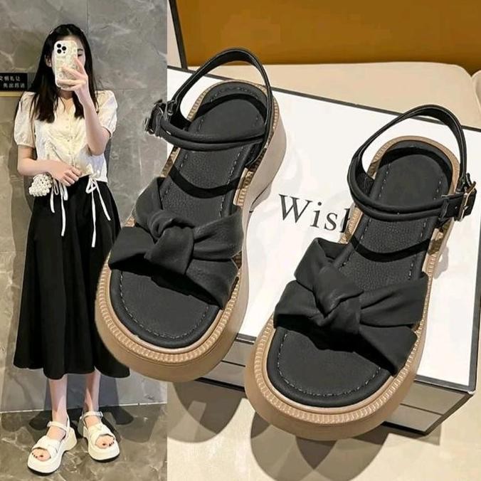 DB52>> Sandal Wedges Wanita Terbaru Sandal Wedges Wanita Tali Belakang Kekinian