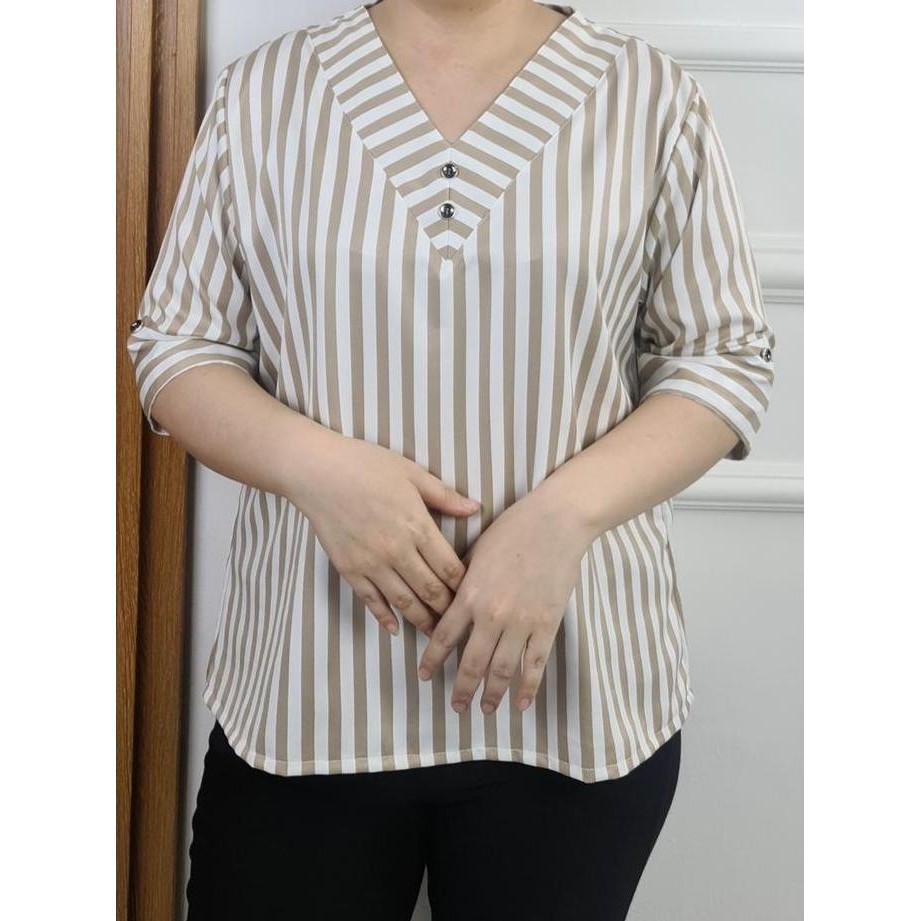 LVL - Blouse Jumbo Wanita Keiva XXL Atasan Blus Bigsize Cewek Model Baru Kancing Kerah Nyaman Panjan