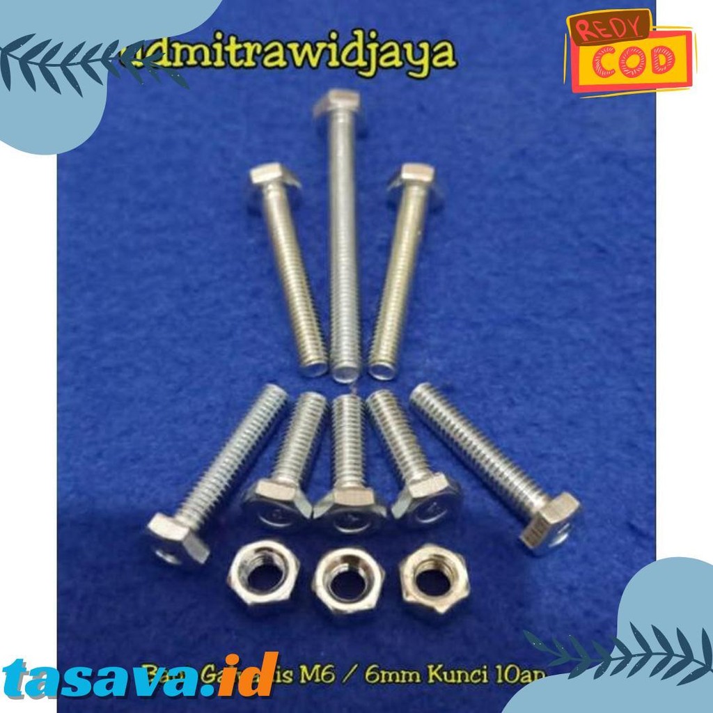 Cod Baut Kunci 10 Panjang 1Cm 2Cm 3Cm 4Cm 5Cm 6Cm 7Cm Baut Galvanis M6 6Mm Kunci 10An 10Mm Baut Rak 