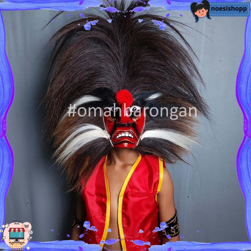 Topeng Ganongan Premium Full Bulu Kuda Asli Rambut Nyulak Super