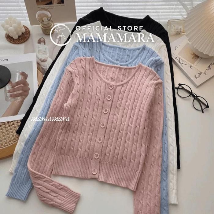 Mamamara -  Premium Cable Knit Cropped Cardigan Ready Cardi Rajut Lengan Panjang Luaran Wanita Korea