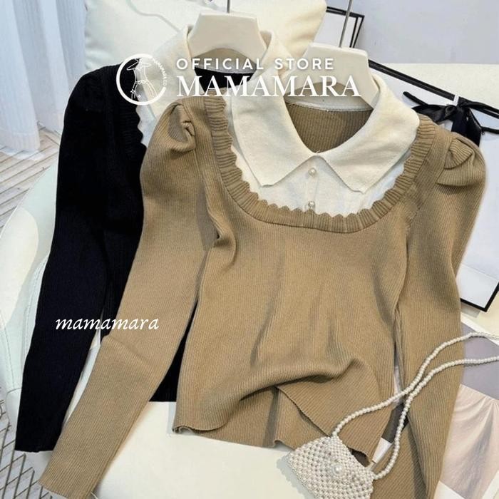 Mamamara - Atasan Wanita Lace Kerah Rajut Knitwear Inner Fit Body Wol Santai Cardigan Panjang Baju O