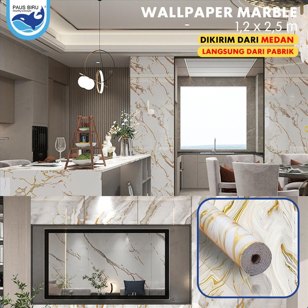 YMN - Wallpaper dinding Vinyl Marble 1.2 x 2.8 Meter Wallpaper Foam Granit Marbel Tebal Roll Dekoras